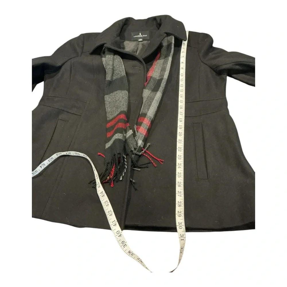 NWT London Fog Women’s Wool-Blend Peacoat Jacket XXL with Plaid Scarf – Black - Picture 4 of 7